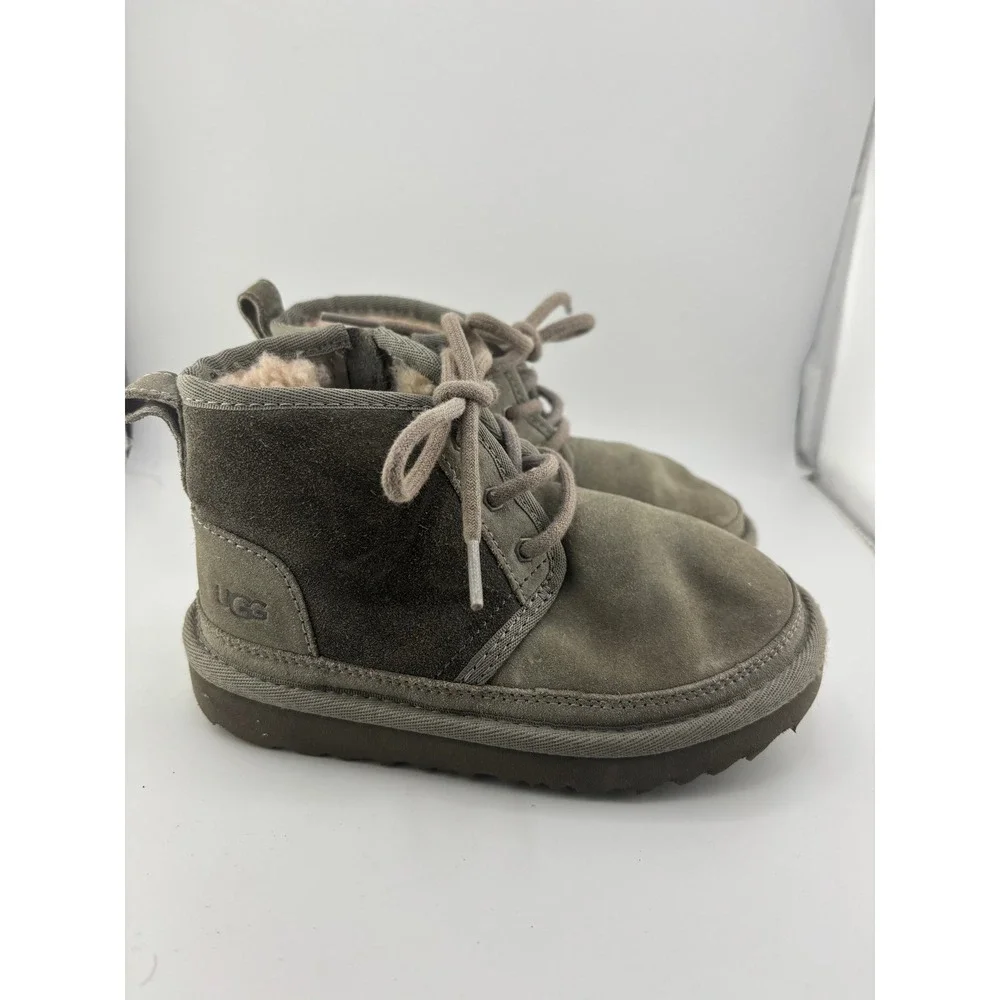 UGG Kids Neumel II Grey Suede Lace Up Zip Chukka Boots Size 11 1017320K
